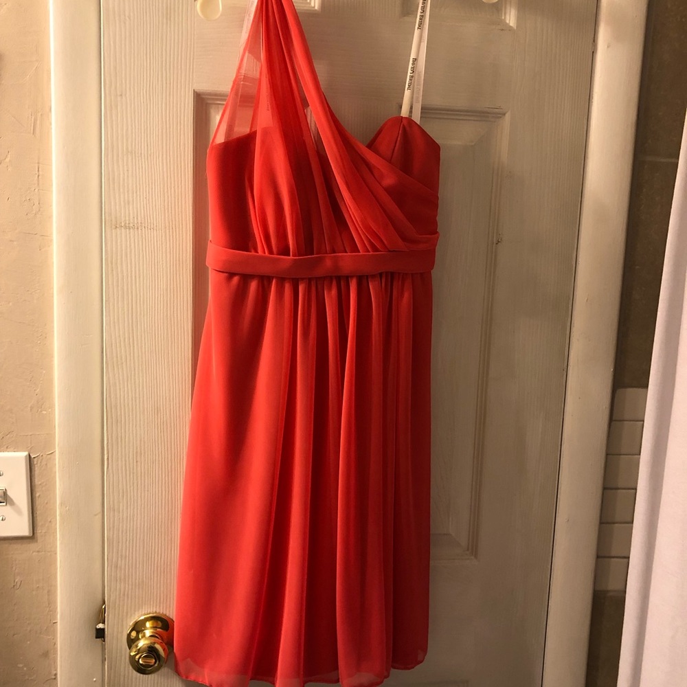 One shoulder short dress with illusion neck